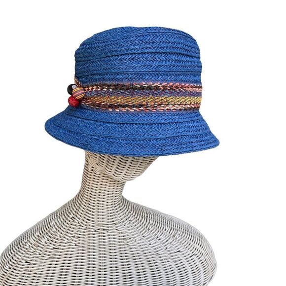Giovannio Hat Blue Raffia Bucket Hat - Picture 3 of 6